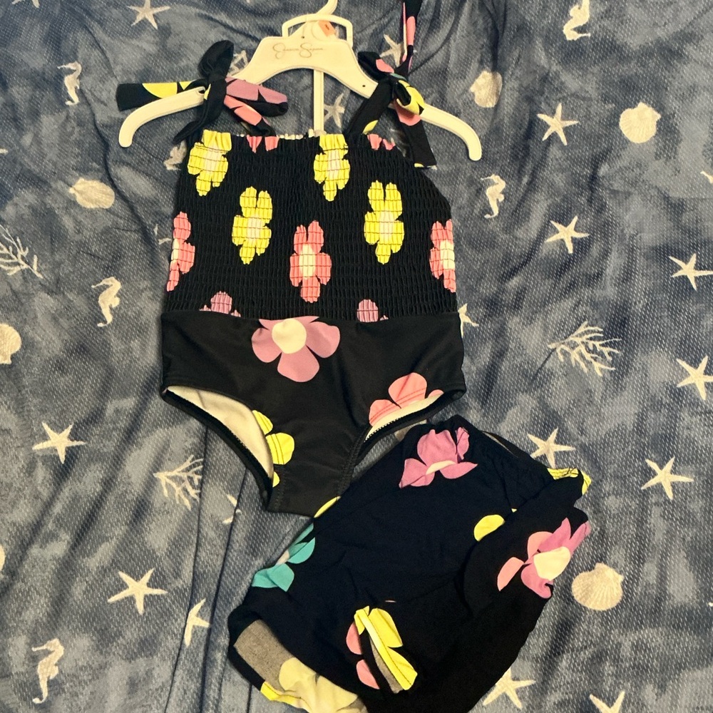 Jessica Simpson Floral Print Swimsuit and Wrap Skirt Set